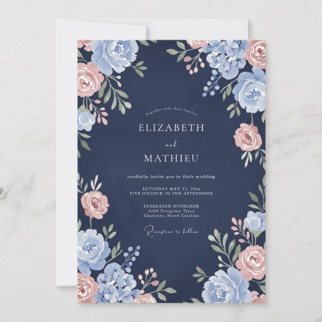 Invitation Mariage à la Petale de Pervenche de la Marine (Devant)