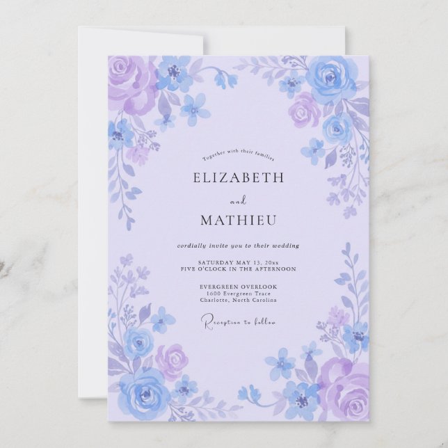 Invitation Mariage à la Pétale de Pervenche Lavande (Devant)