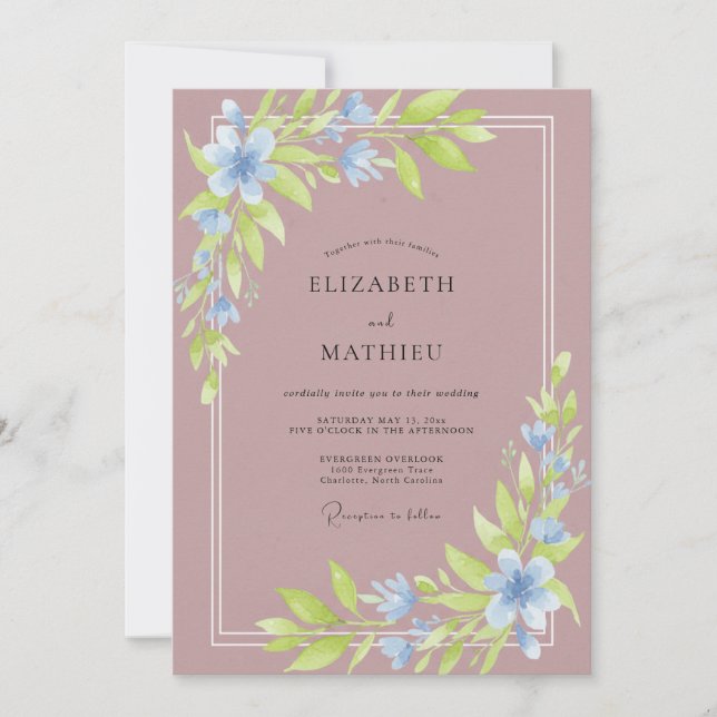 Invitation Mariage à la Pétale de Pervenche Mauve Douce (Devant)
