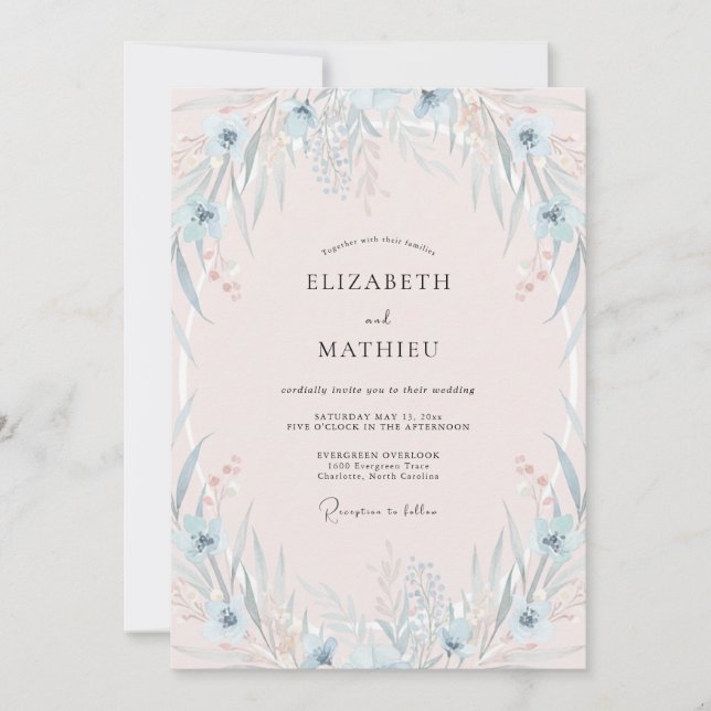 Invitation Mariage à la Pétale de Pervenche Poudrée (Devant)