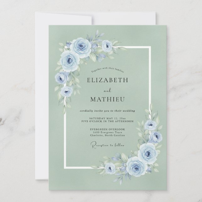 Invitation Mariage à la Pétale de Pervenche Pressée sur Fond  (Devant)