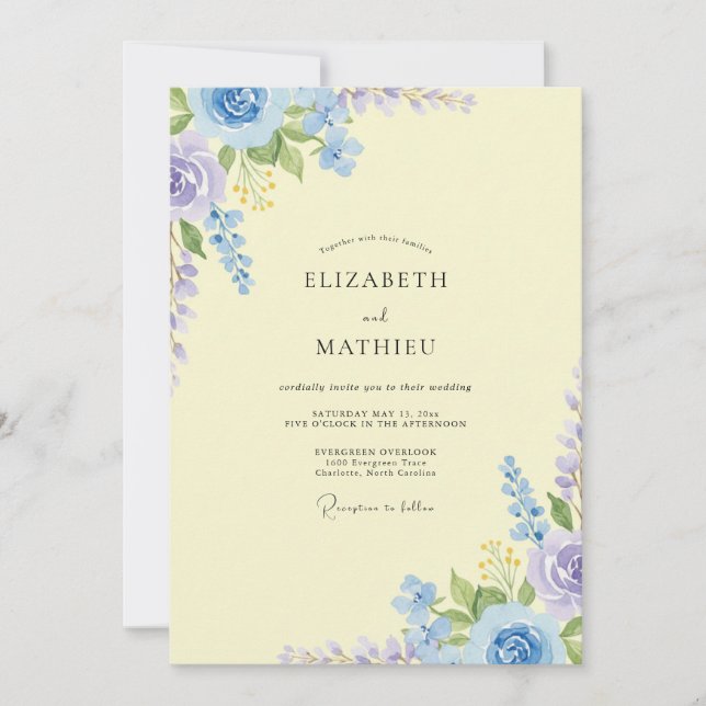 Invitation Mariage à la Pétale de Pervenche Primevère (Devant)