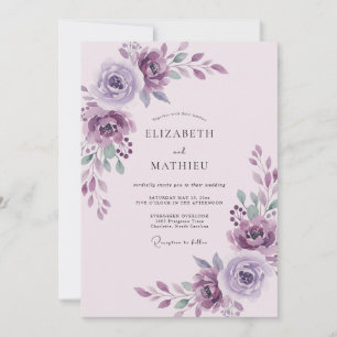 Invitation Mariage à la Pétale de Prune Améthyste Éthérée