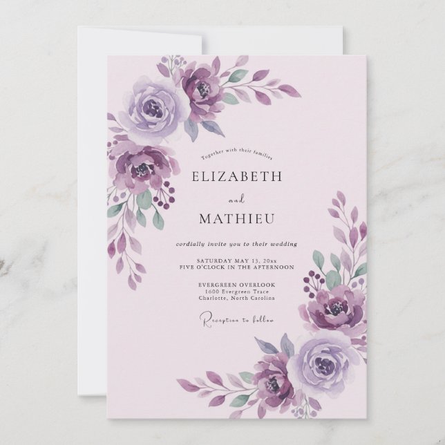 Invitation Mariage à la Pétale de Prune Améthyste Éthérée (Devant)