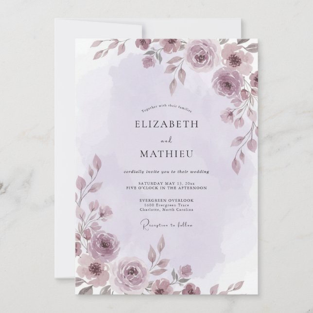 Invitation Mariage à la pétale de prune d'améthyste (Devant)