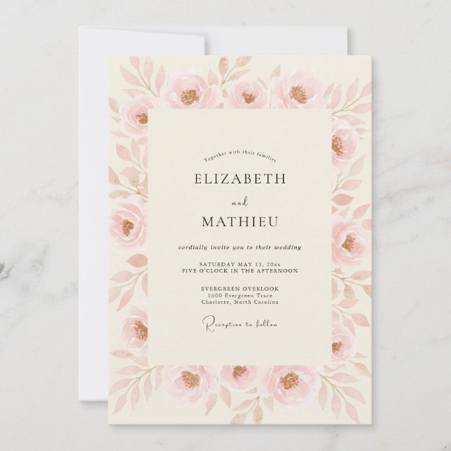 Invitation Mariage à la Pétale de Renoncule Rose (Devant)