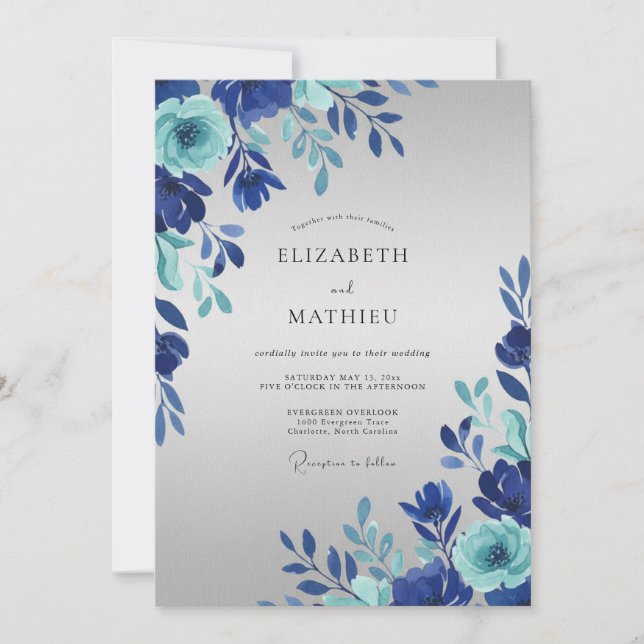 Invitation Mariage à la Petale de Teal Saphir (Devant)