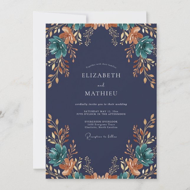Invitation Mariage à la Pétale de Terracotta de Minuit (Devant)