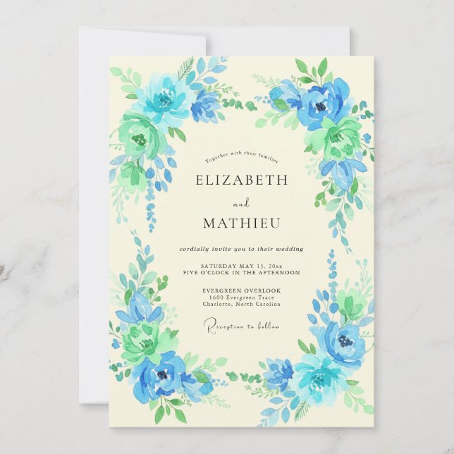 Invitation Mariage à la Petale de Turquoise Céruléen (Devant)