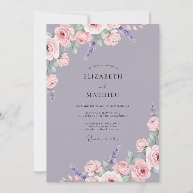 Invitation Mariage à la Pétale de Violette Poussiéreuse (Devant)
