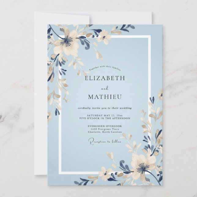 Invitation Mariage à la Petale d'Indigo Azur (Devant)