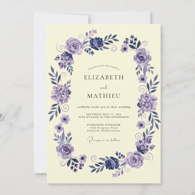 Invitation Mariage à la Pétale d'Indigo Lavande (Devant)