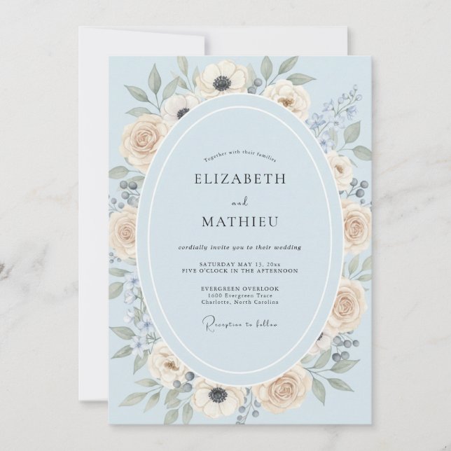 Invitation Mariage à la Pétale d'Ivoire de Bleuet (Devant)