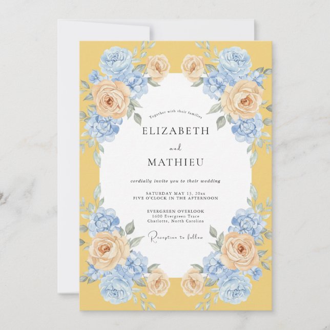Invitation Mariage à la Petale d'Or Céruléen (Devant)