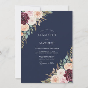 Invitation Mariage à la Petale Indigo Cramoisi
