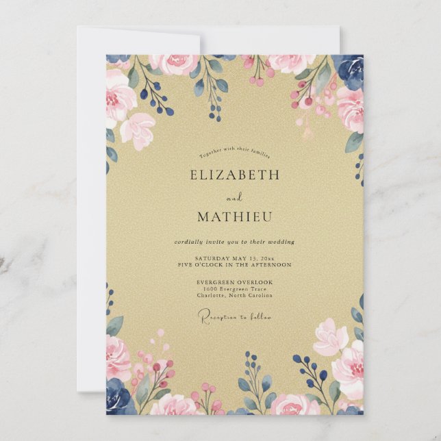 Invitation Mariage à la Petale Indigo de Champagne (Devant)