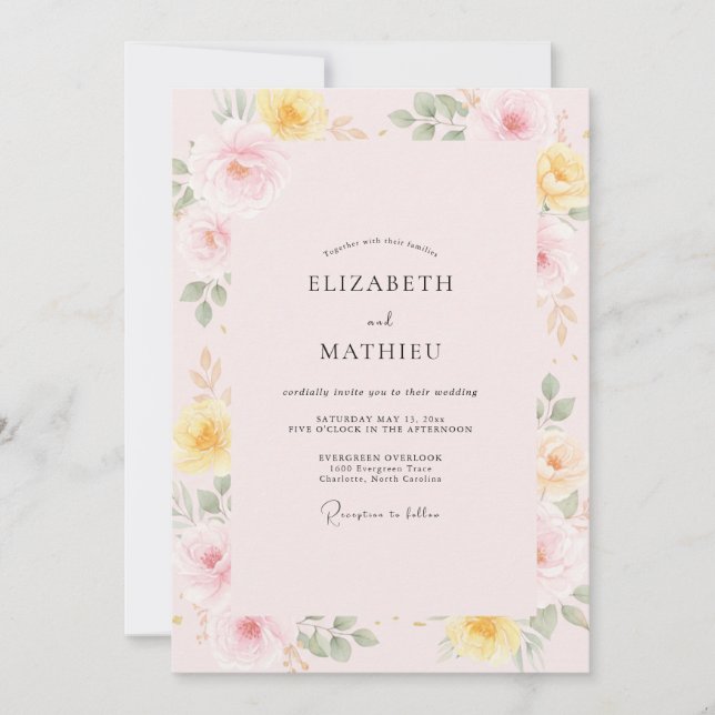 Invitation Mariage à la Petale Jaune Beurre Pressé (Devant)