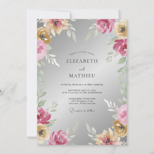 Invitation Mariage à la Petale Magenta Argent