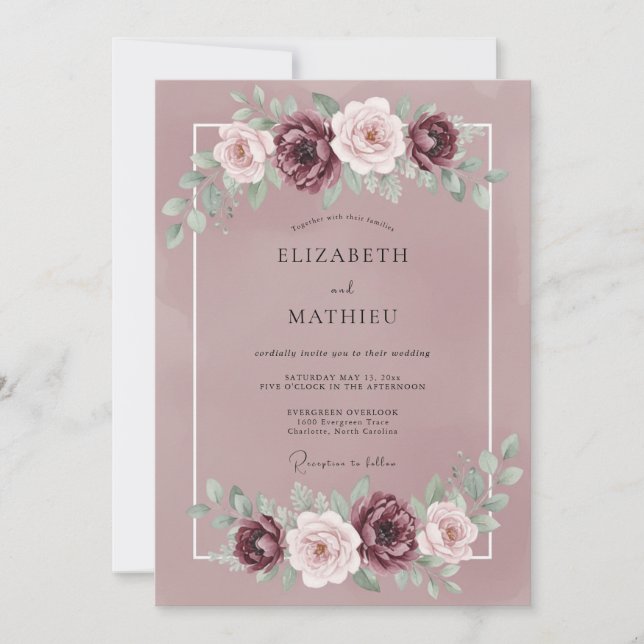 Invitation Mariage à la Pétale Mauve Douce et Poussiéreuse (Devant)