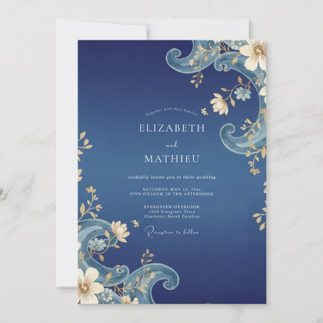 Invitation Mariage à la Petale Ornée de Saphir (Devant)