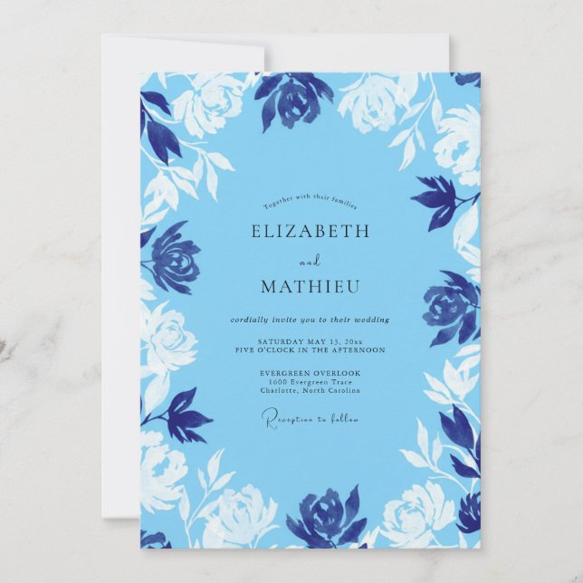 Invitation Mariage à la Petale Peinte Bleuet (Devant)
