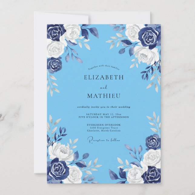 Invitation Mariage à la Petale Peinte Céruléenne (Devant)