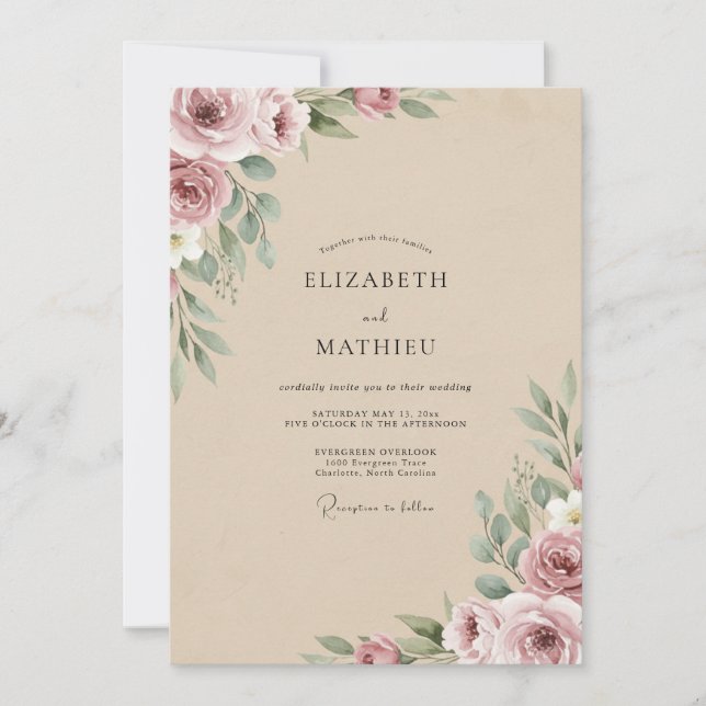 Invitation Mariage à la Petale Peinte Champagne (Devant)