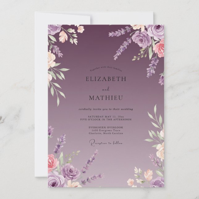 Invitation Mariage à la Petale Peinte de Mauve (Devant)