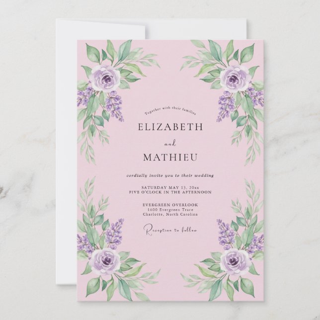 Invitation Mariage à la Petale Peinte de Prune (Devant)