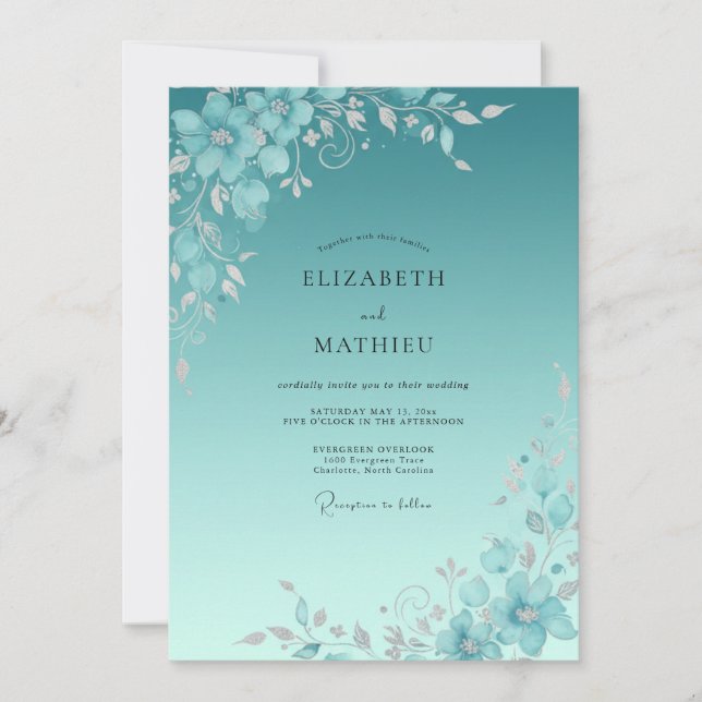 Invitation Mariage à la Petale Peinte de Teal (Devant)