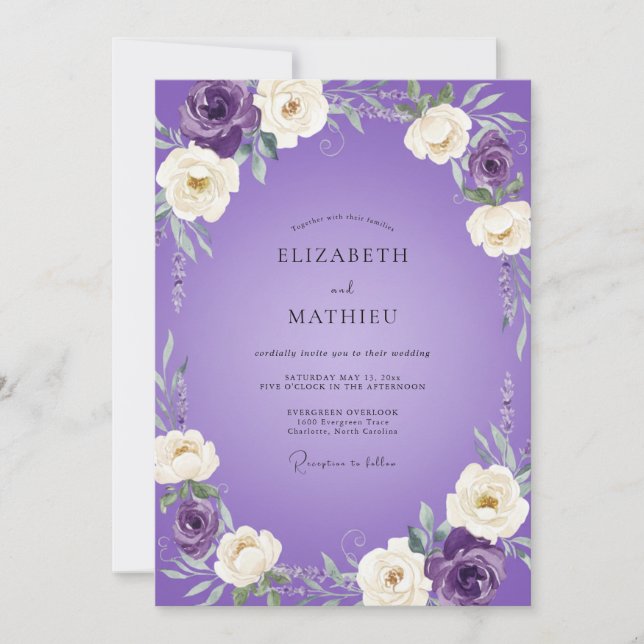 Invitation Mariage à la Petale Peinte de Violet (Devant)