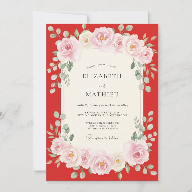 Invitation Mariage à la Petale Peinte en Écarlate (Devant)