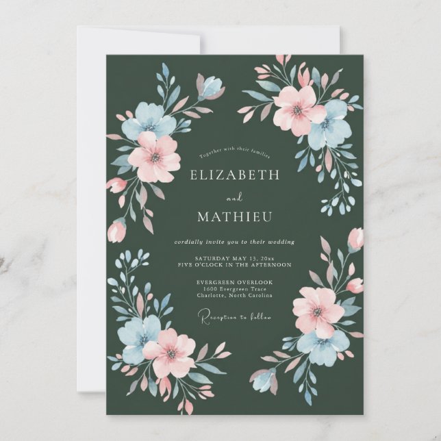 Invitation Mariage à la Petale Peinte Évergreen (Devant)