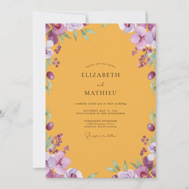Invitation Mariage à la Petale Pourpre de Miel (Devant)