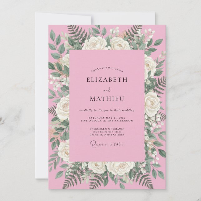 Invitation Mariage à la Petale Rose Bubblegum (Devant)