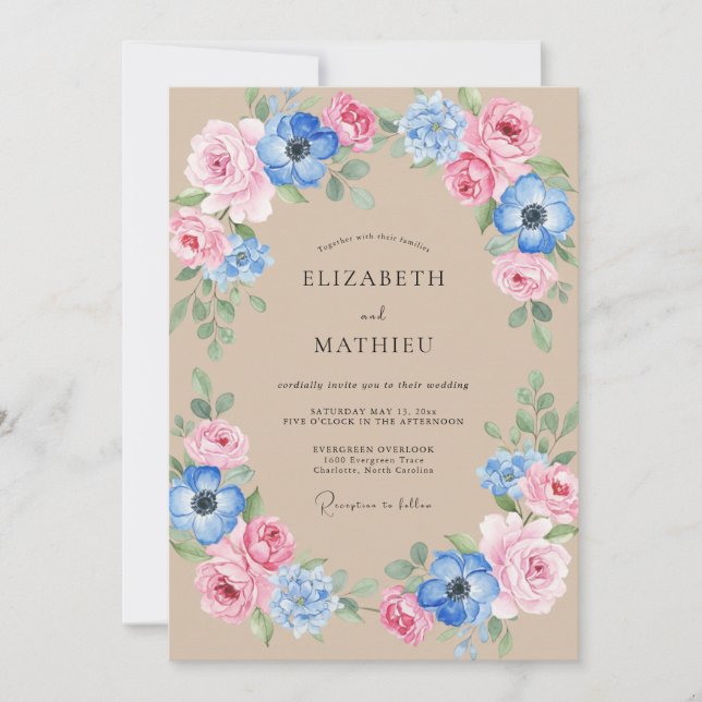 Invitation Mariage à la pétale rose carminée de bleuet (Devant)