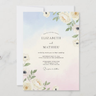 Invitation Mariage à la Petale Rose Ciel