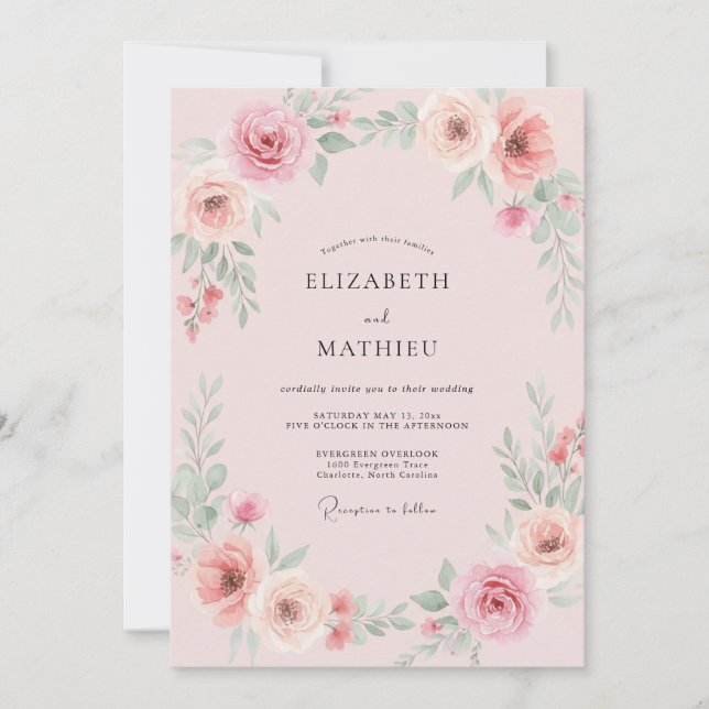 Invitation Mariage à la Petale Rose Douce (Devant)