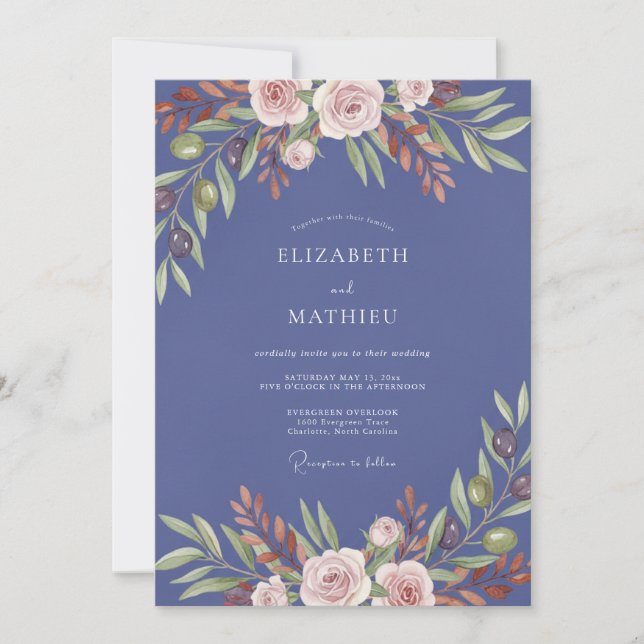 Invitation Mariage à la Pétale Rose Pervenche (Devant)