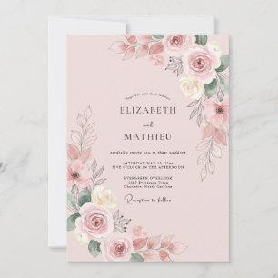 Invitation Mariage à la Pétale Rose Poussiéreuse