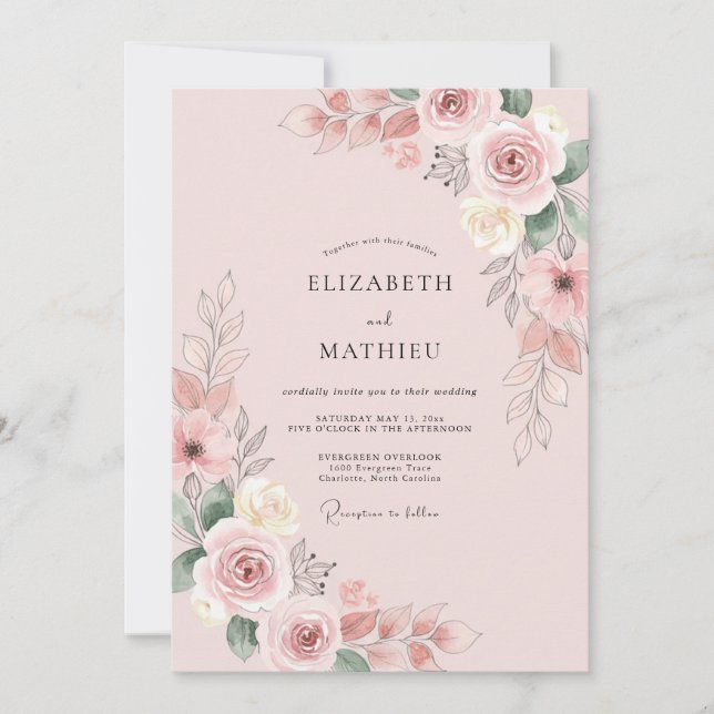 Invitation Mariage à la Pétale Rose Poussiéreuse (Devant)
