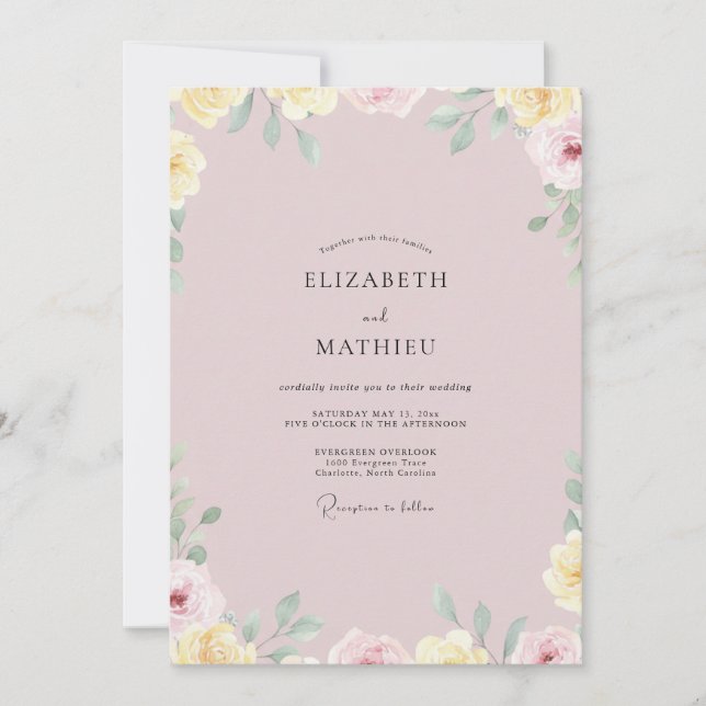 Invitation Mariage à la Pétale Rose Poussiéreuse (Devant)