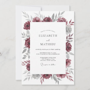 Invitation Mariage à la Pivoine Argentée Baie