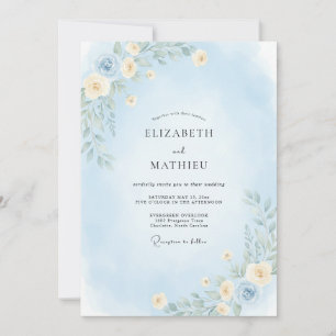 Invitation Mariage à la Pivoine Bleu Glaçon