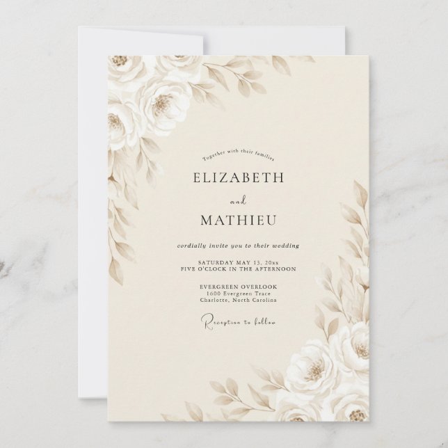 Invitation Mariage à la Pivoine d'Ivoire (Devant)