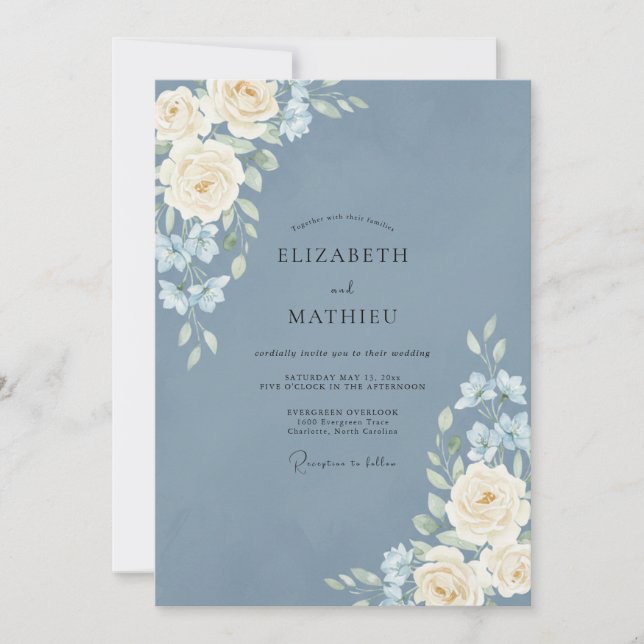 Invitation Mariage à la Pivoine d'Ivoire d'Acier (Devant)
