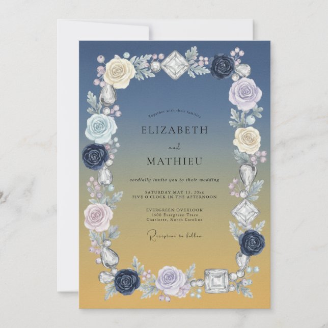 Invitation Mariage à la Pivoine Dorée en Acier (Devant)
