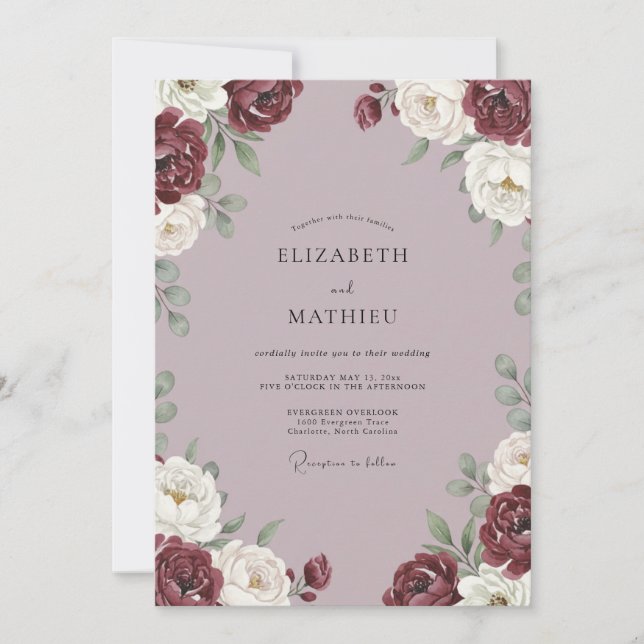 Invitation Mariage à la Pivoine Mauve (Devant)