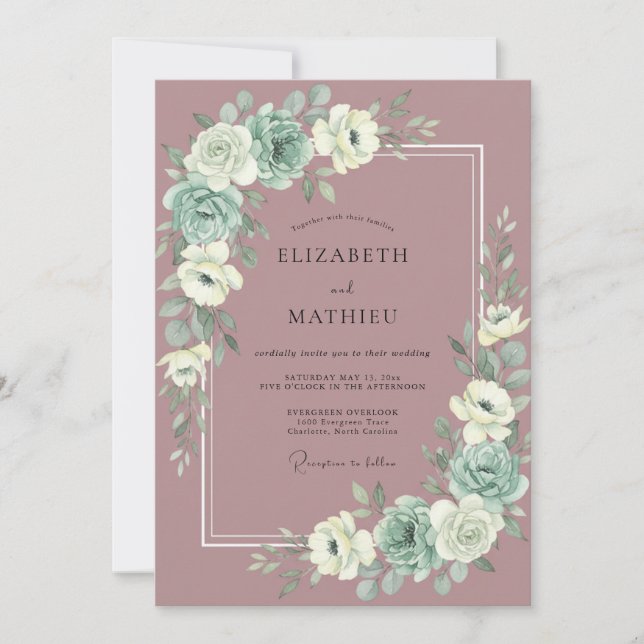 Invitation Mariage à la Pivoine Mauve Atténuée (Devant)