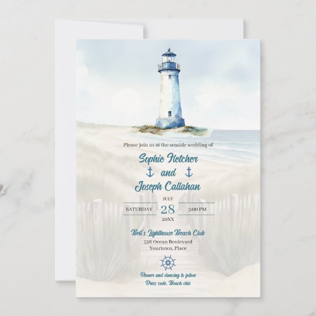 Invitation Mariage à la plage aquarelle, Nouvelle-Angleterre  (Devant)